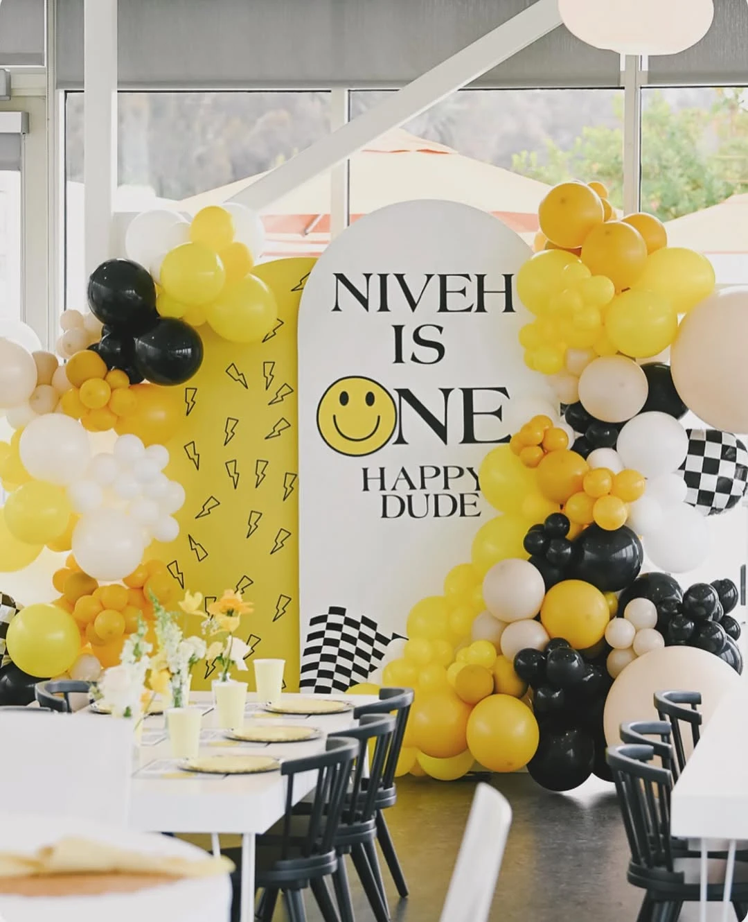 Layered Retro Arch Backdrop one happy dude birthday