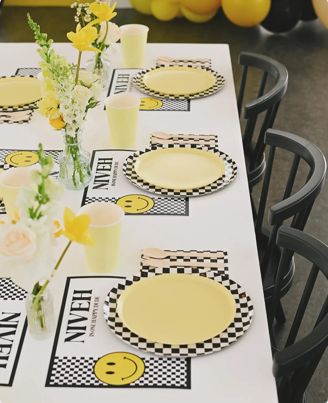 Graphic Checkered Table Settings one happy dude birthday