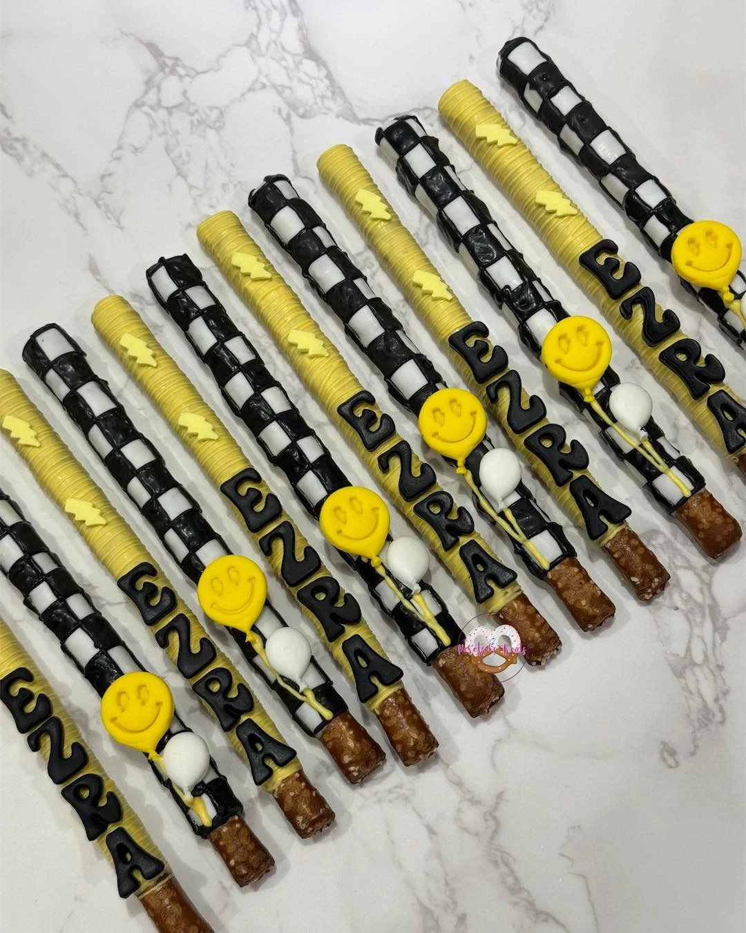 Custom Patterned Pretzel Rods one happy dude birthday
