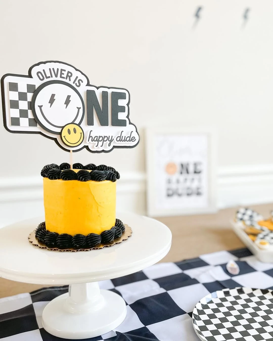 High-Contrast Retro Cake one happy dude birthday