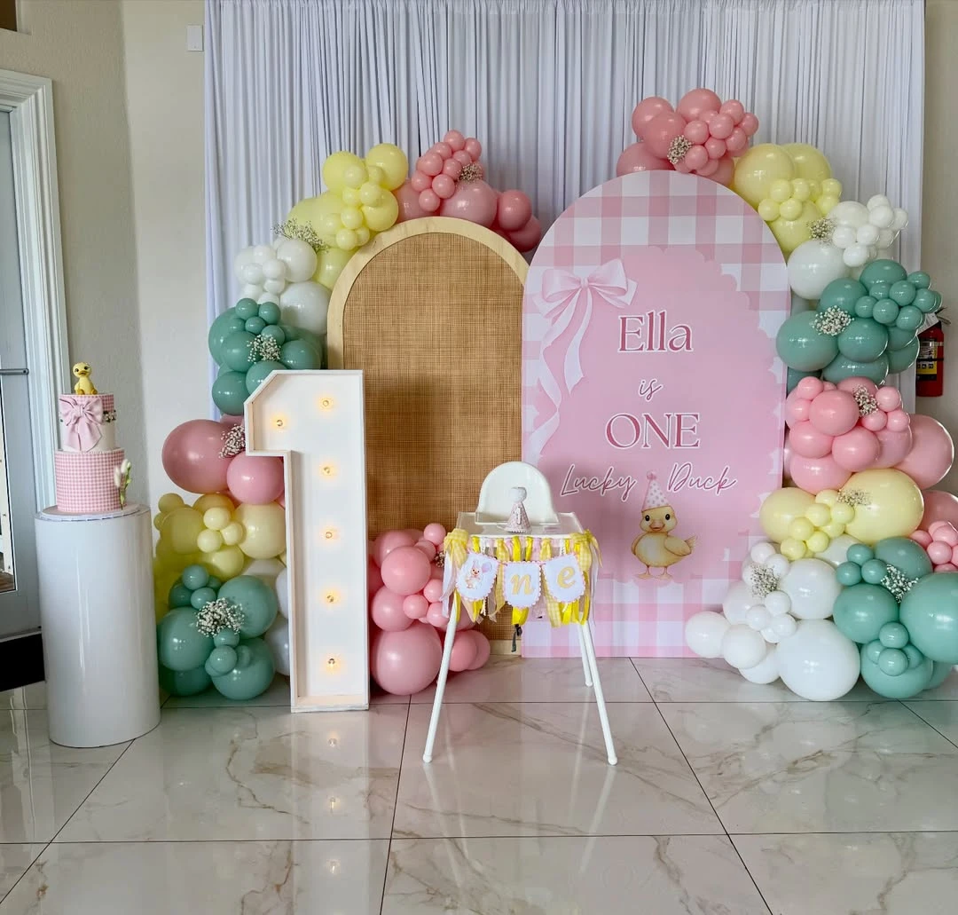 Layered Arched Backdrop one lucky duck birthday party