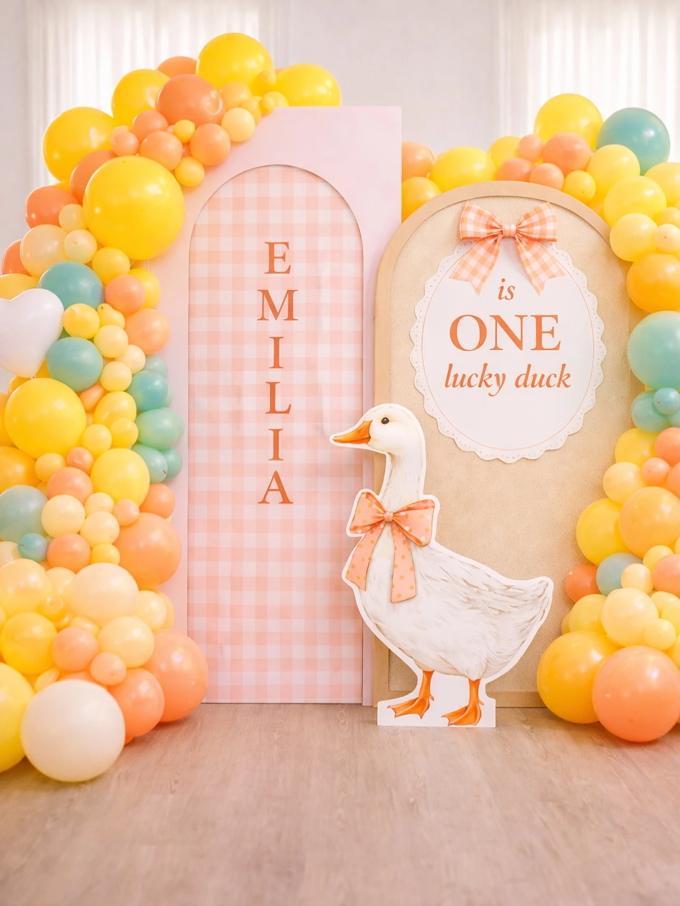 Gingham Duck Backdrop Trio one lucky duck birthday party