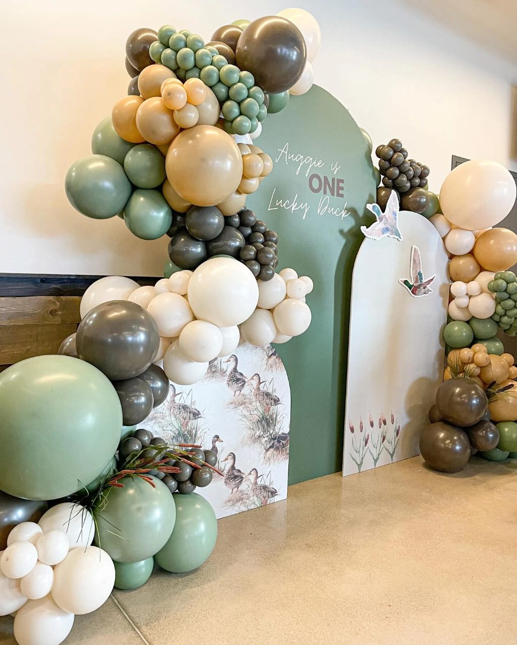 Earthy Mallard Focal Backdrop one lucky duck birthday party