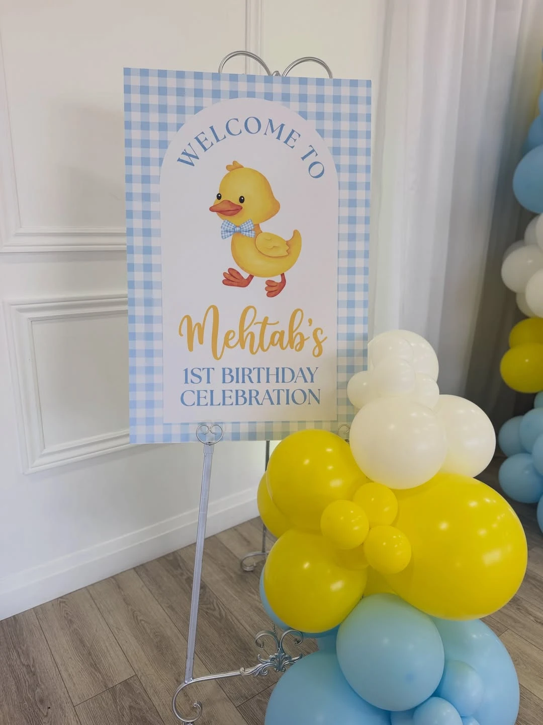 Gingham Welcome Signage one lucky duck birthday party