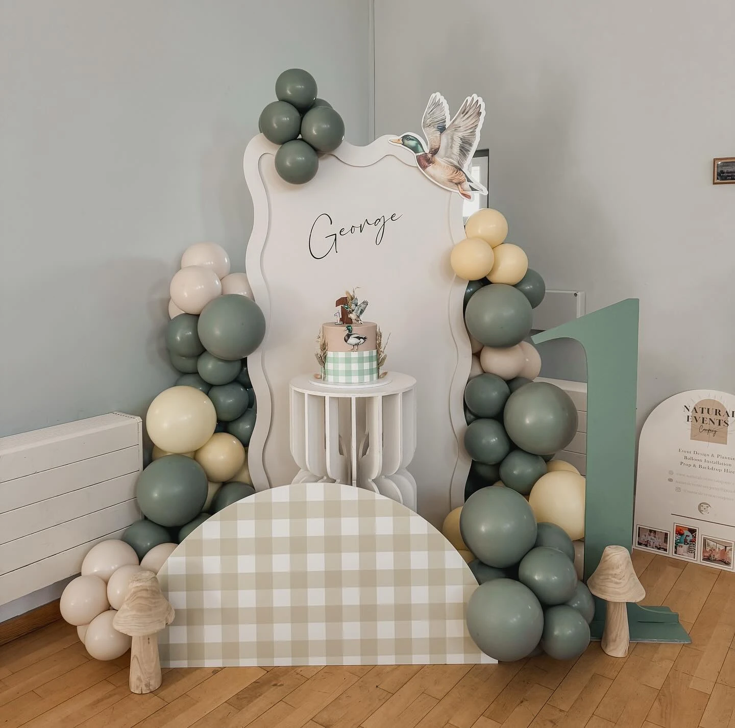Sage and Gingham Backdrop one lucky duck birthday party