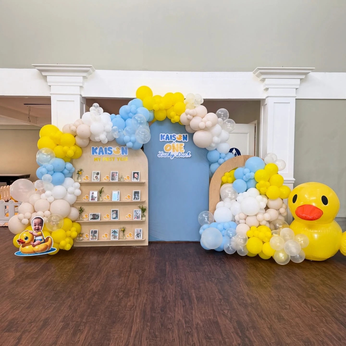 Milestone Photo Backdrop one lucky duck birthday party
