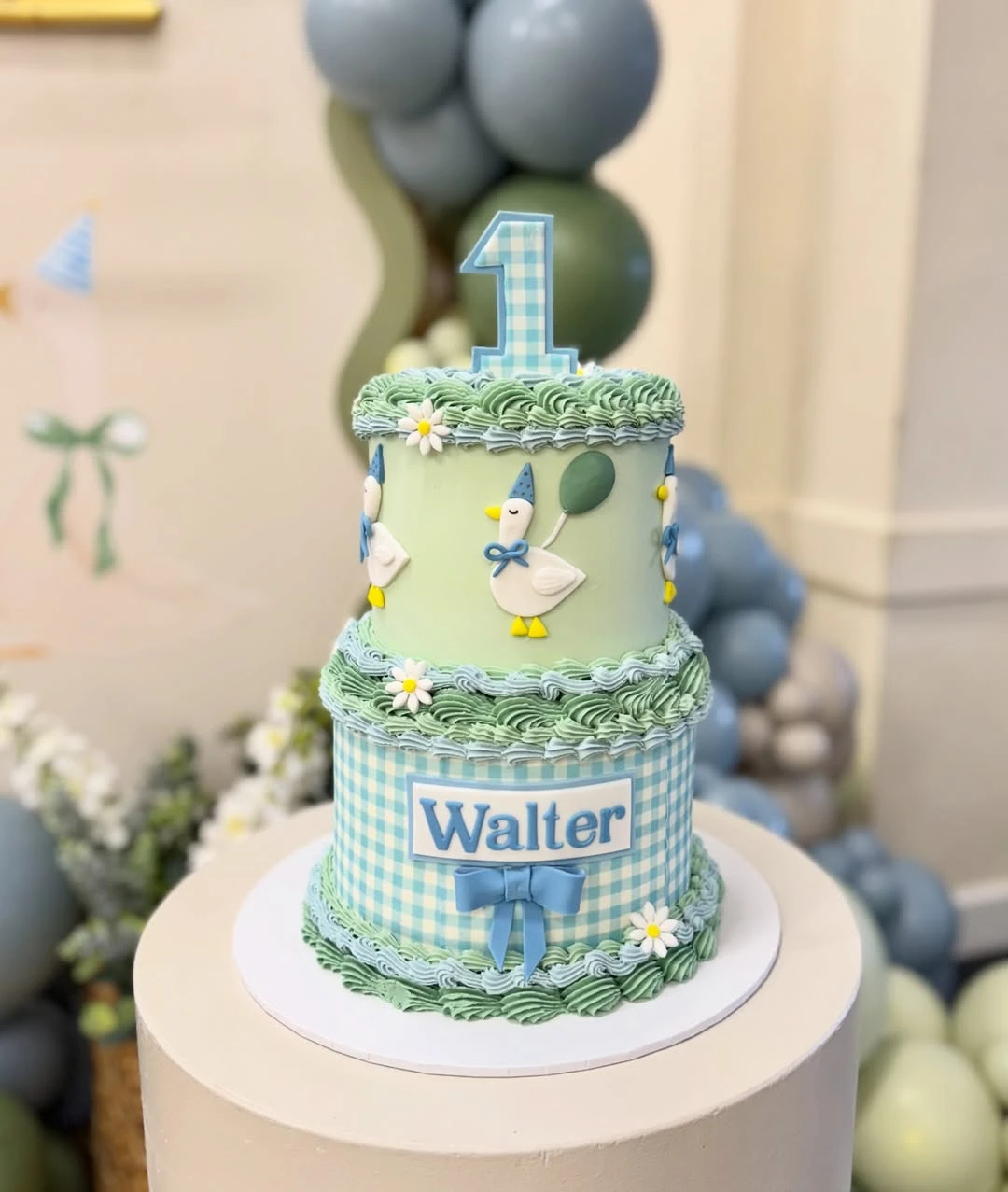 Illustrative Gingham Cake one silly goose birthday