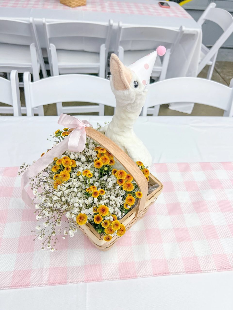 Floral Basket Goose Accents one silly goose birthday