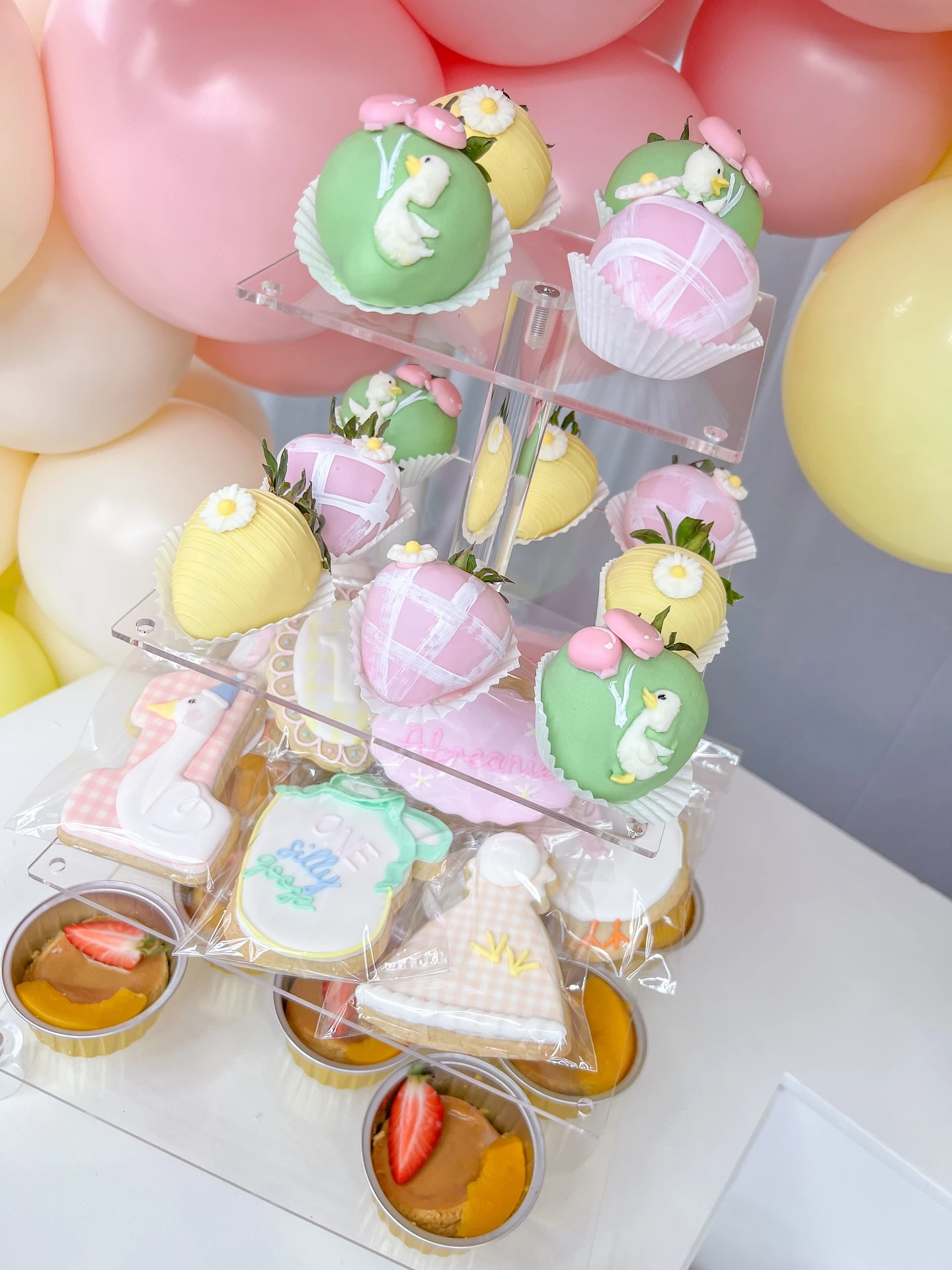 Tiered Gingham Dessert Display one silly goose birthday