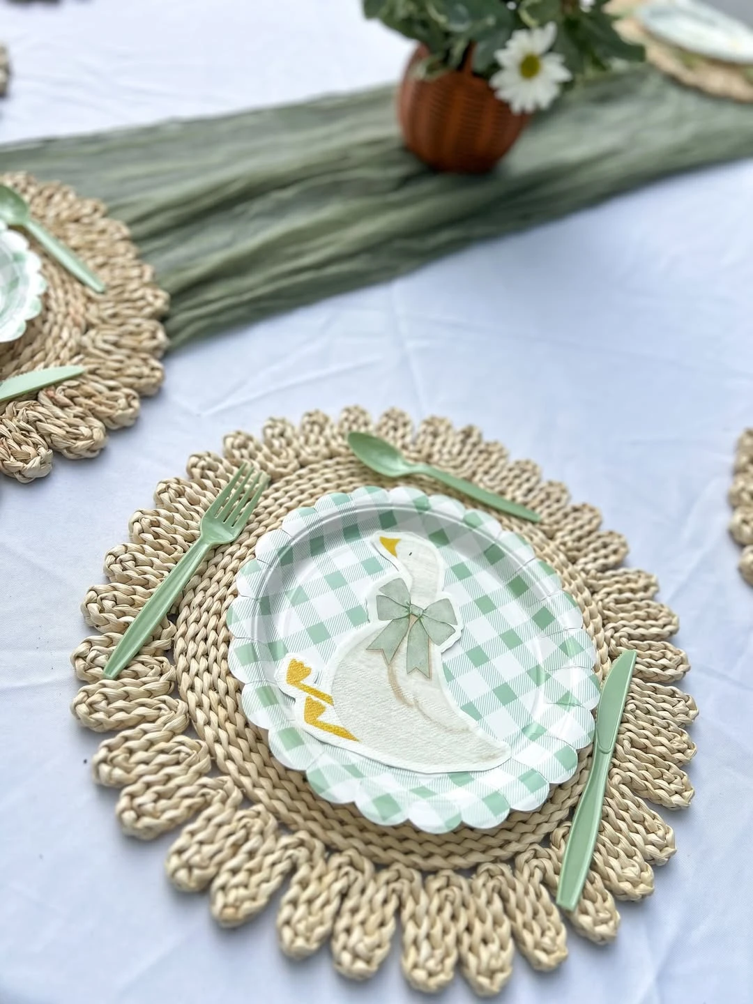 Rustic Gingham Table Settings one silly goose birthday
