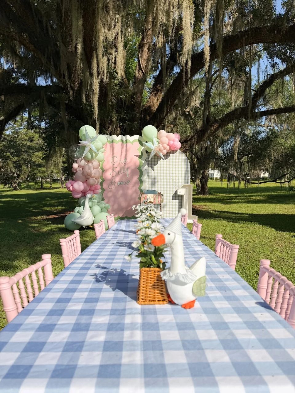 Gingham Pondside Dining Layout one silly goose birthday
