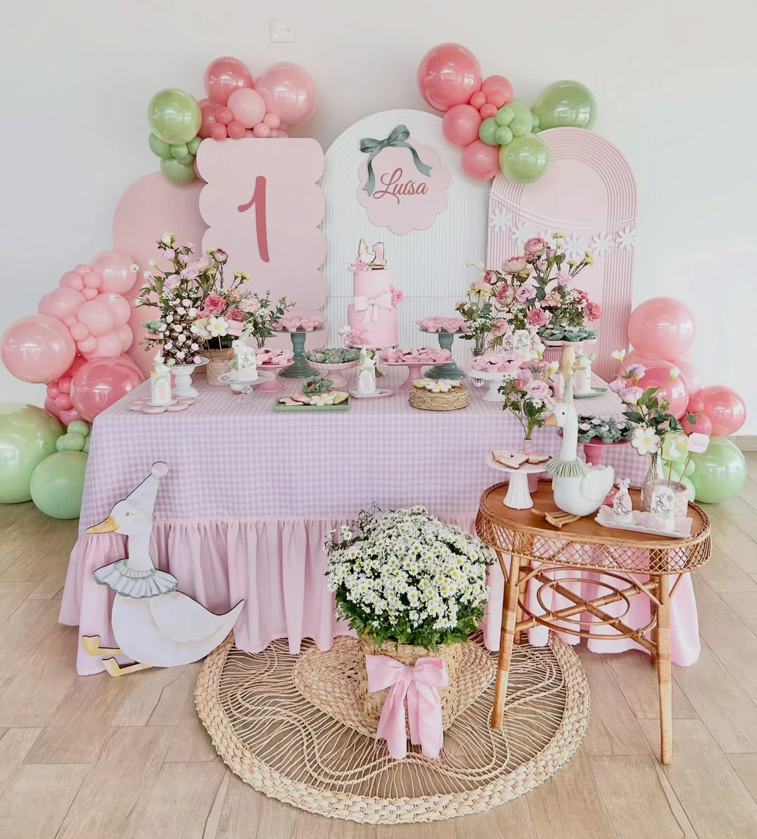 Gathered Gingham Table Base one silly goose birthday