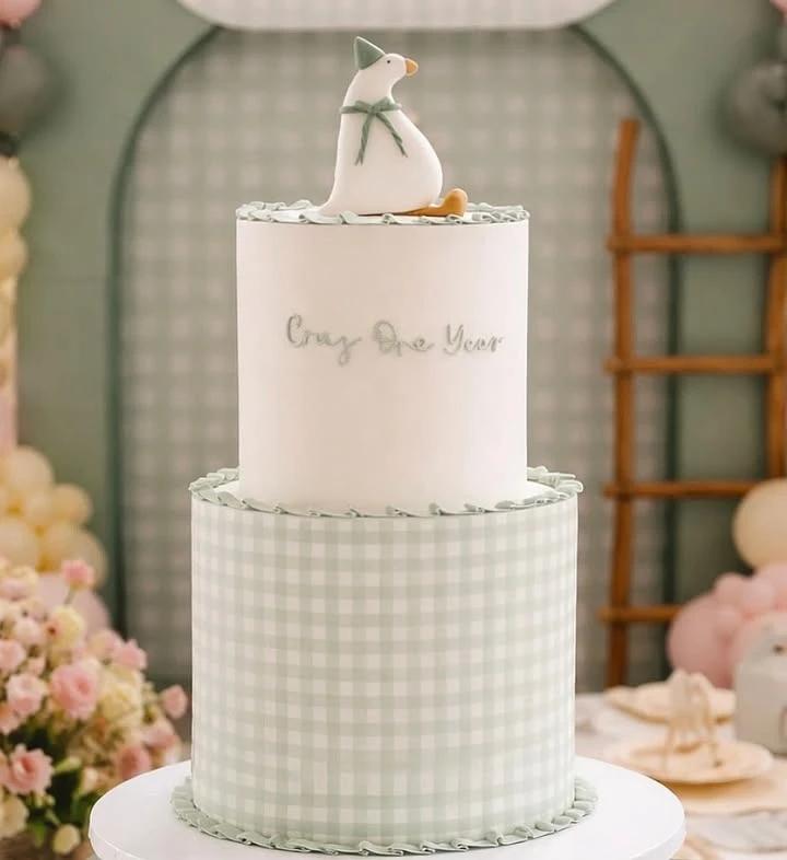 Gingham Tiered Goose Cake one silly goose birthday