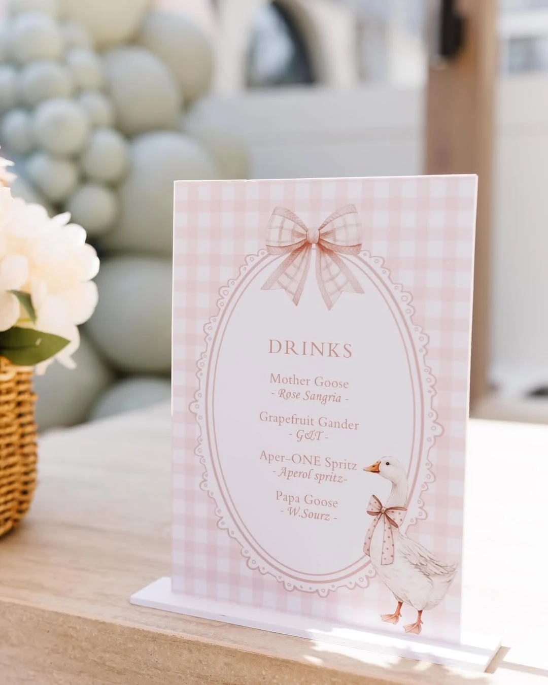 Punny Beverage Menu Cards one silly goose birthday