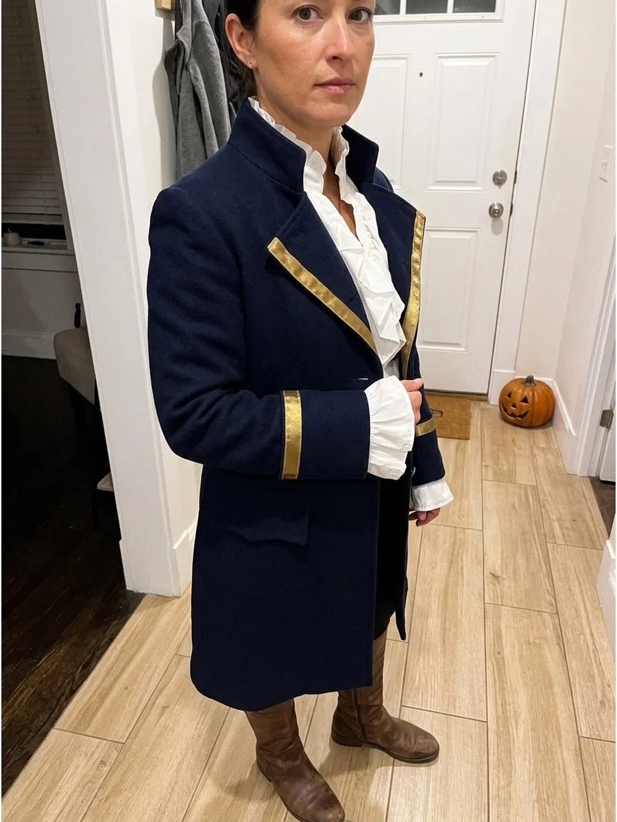 DIY Pirate Coat Costume. Use a long blazer, military-style jacket, or old winter coat as the foundation. Add gold ribbon around the cuffs and lapels, replace the buttons if needed,
