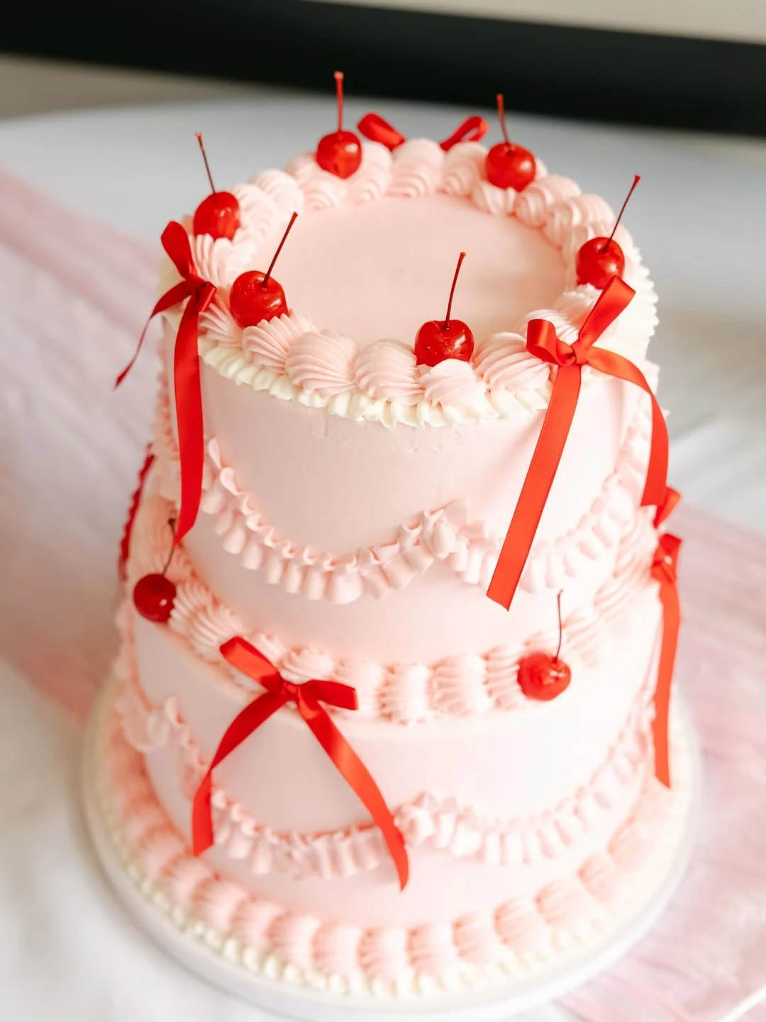 Cherry Topped Tiered Cake she s ready to pop baby shower