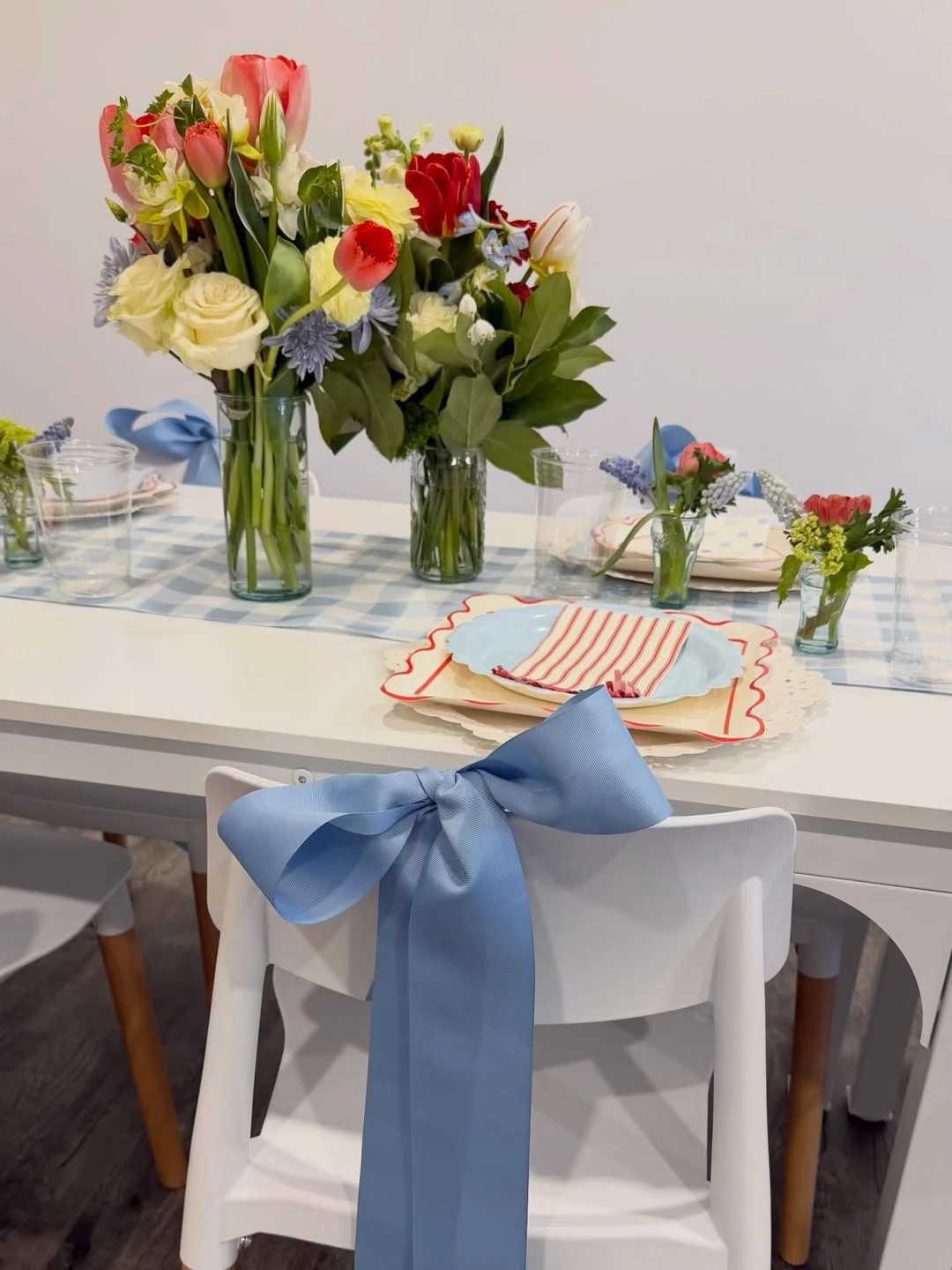 Gingham and Ribbon Tablescape she s ready to pop baby shower