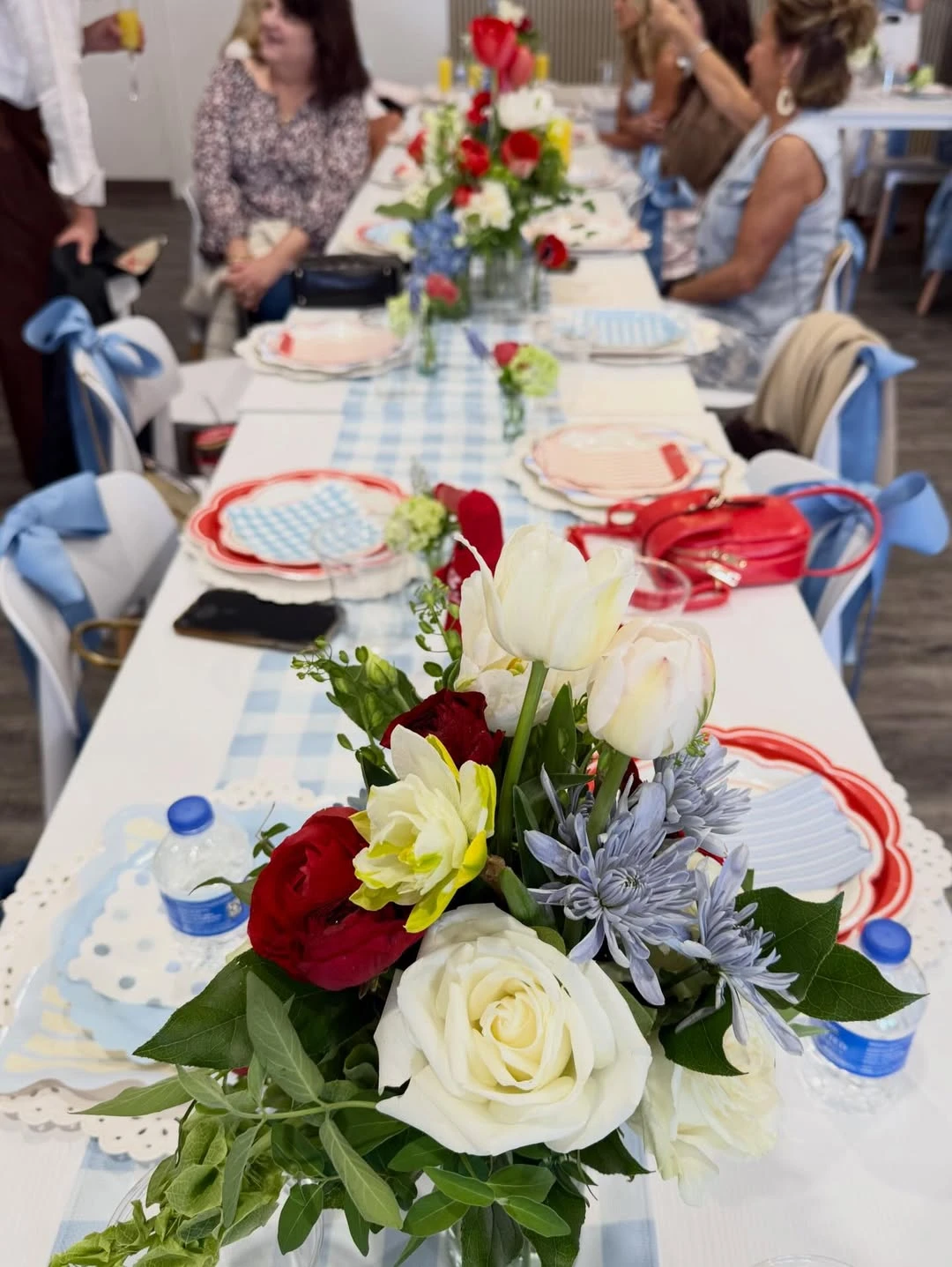 Gingham and Ribbon Tablescape she s ready to pop baby shower