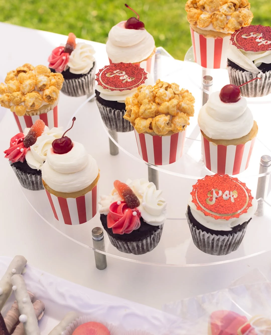 Popcorn Garnished Dessert Spread she s ready to pop baby shower