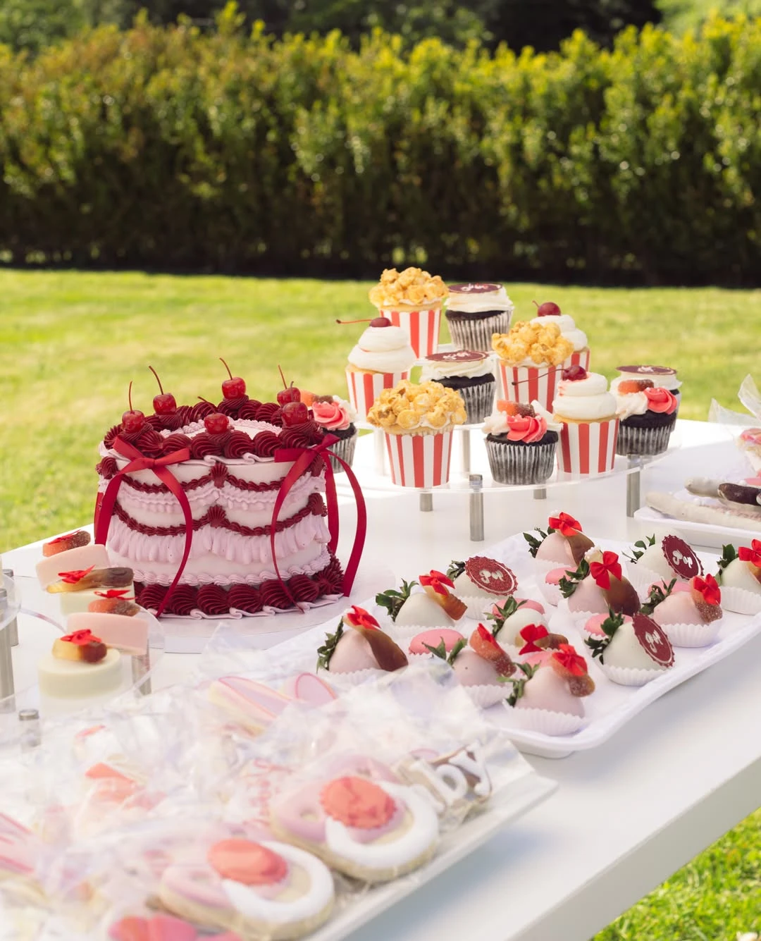Popcorn Garnished Dessert Spread she s ready to pop baby shower