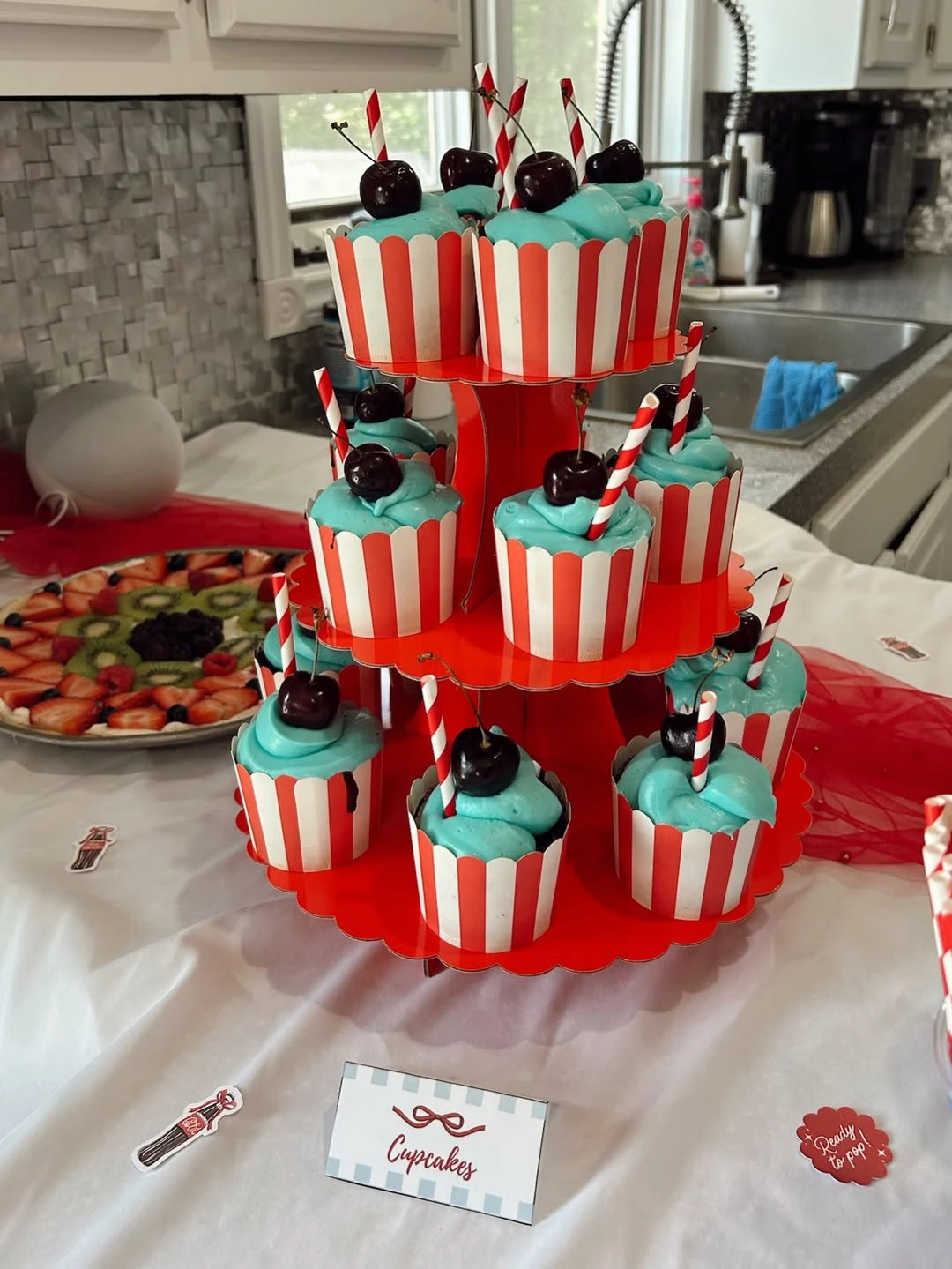 Soda Fountain Cupcake Tower she s ready to pop baby shower
