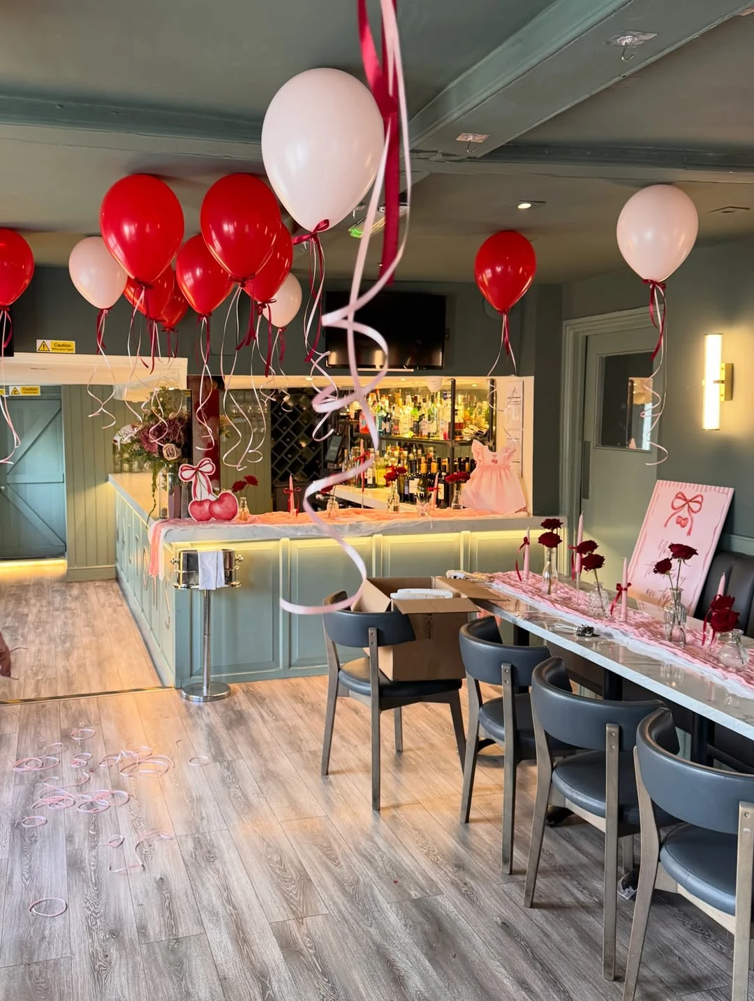 Ceiling Ribbon Balloon Clusters she s ready to pop baby shower