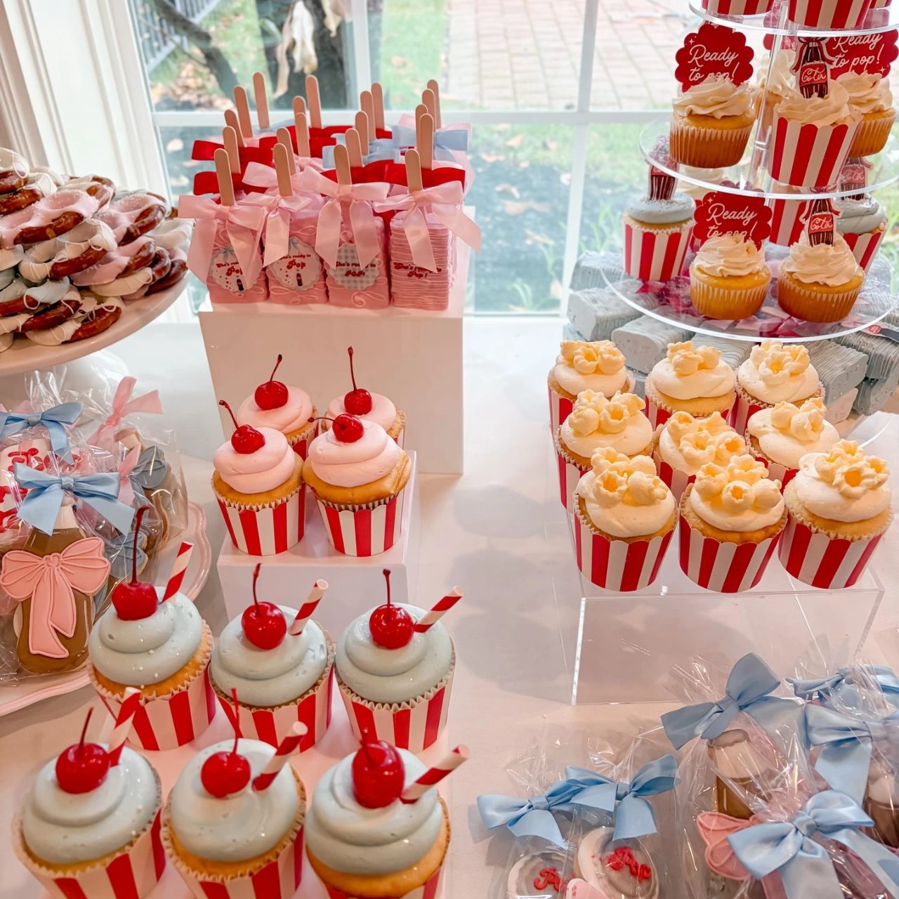 Marshmallow Popcorn Cupcake Toppers she s ready to pop baby shower