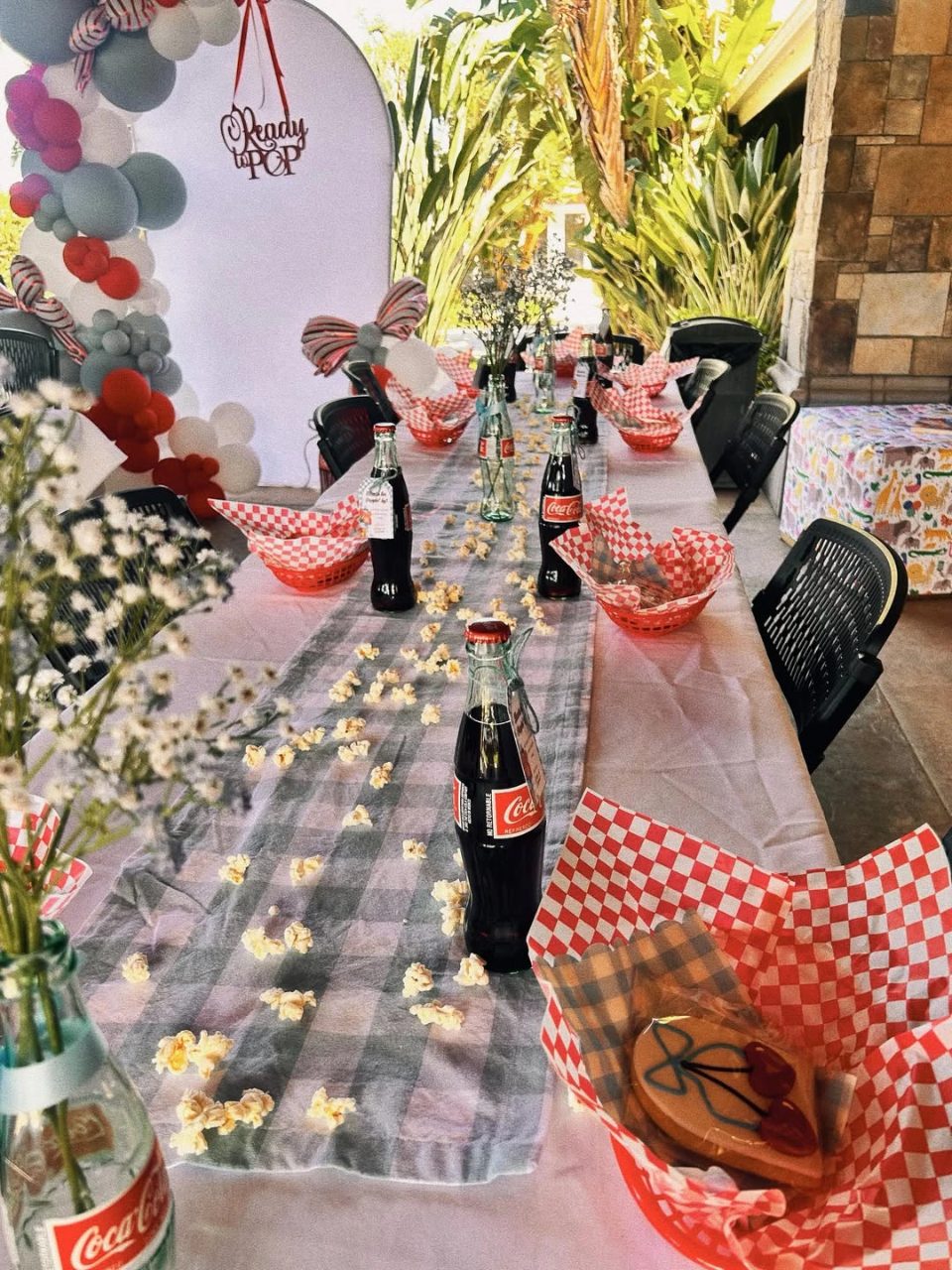 Popcorn and Gingham Table Runner she s ready to pop baby shower