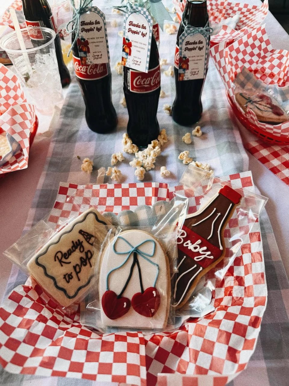 Popcorn and Gingham Table Runner she s ready to pop baby shower