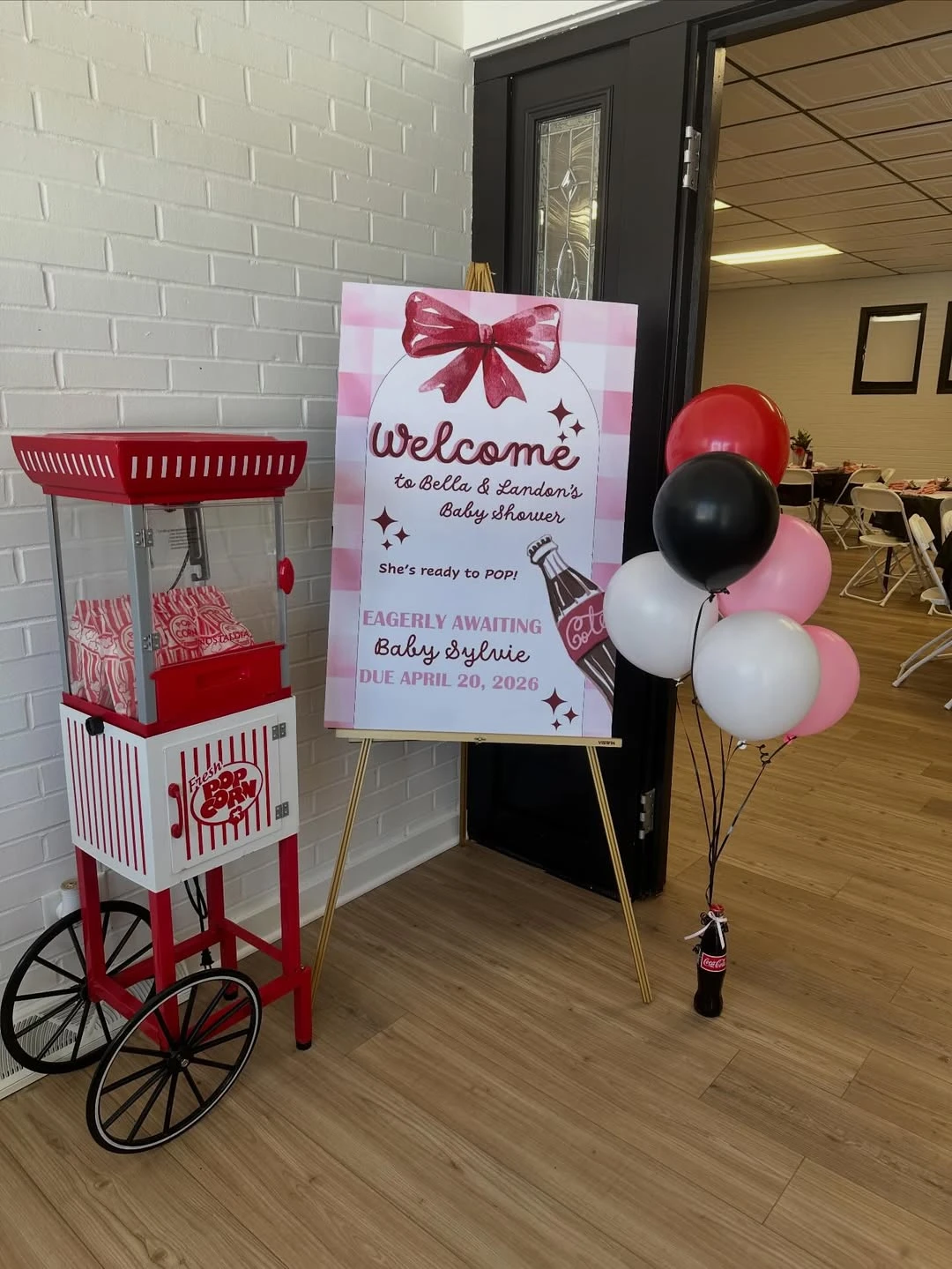 Entryway Popcorn Cart Display she s ready to pop baby shower