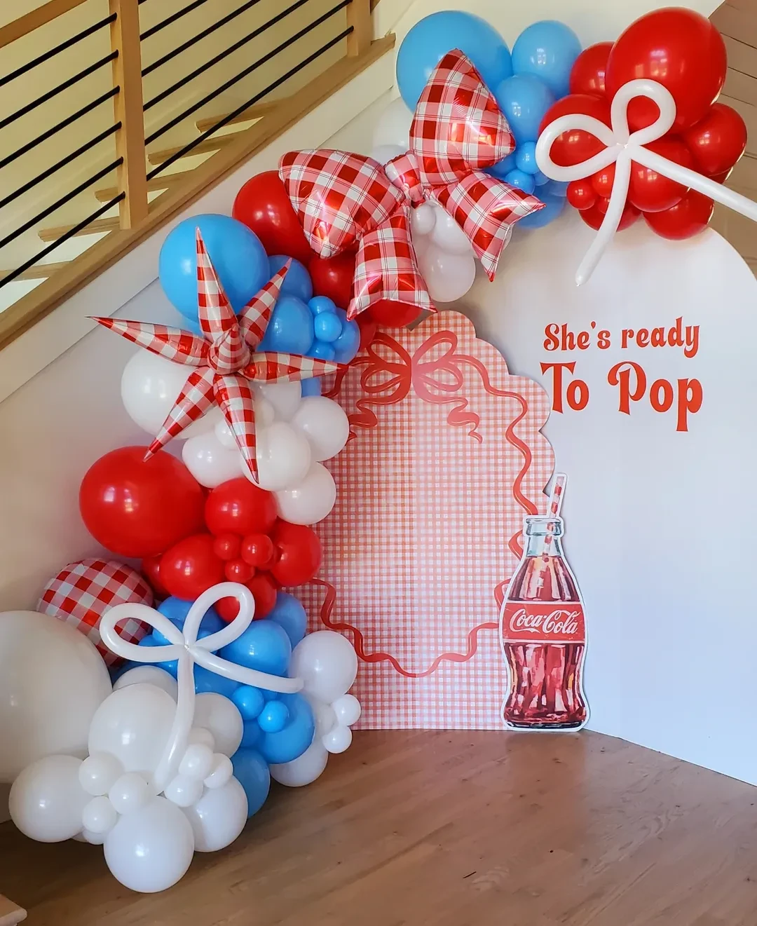 Patterned Foil Balloon Arch she s ready to pop baby shower