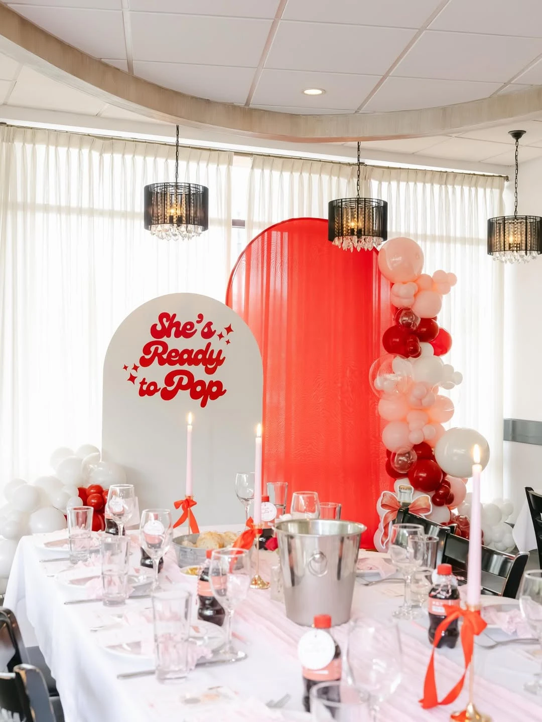 Layered Backdrop and Tablescape she s ready to pop baby shower