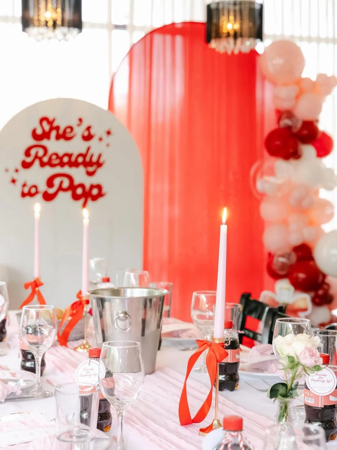 Layered Backdrop and Tablescape she s ready to pop baby shower