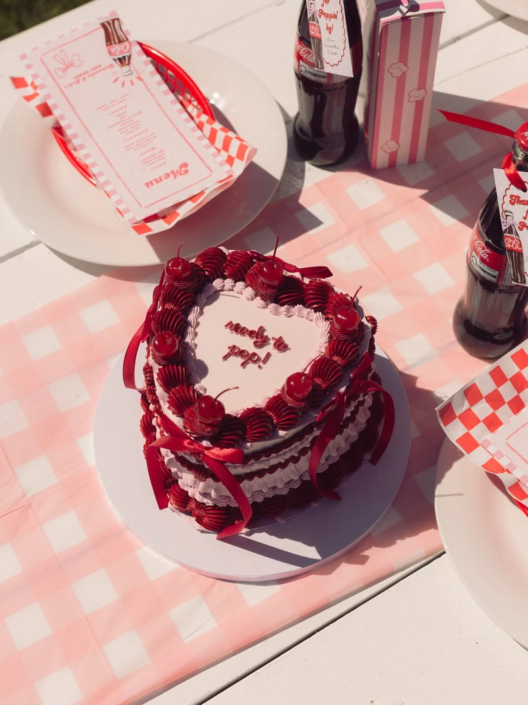 Themed Script Heart Cake she s ready to pop baby shower