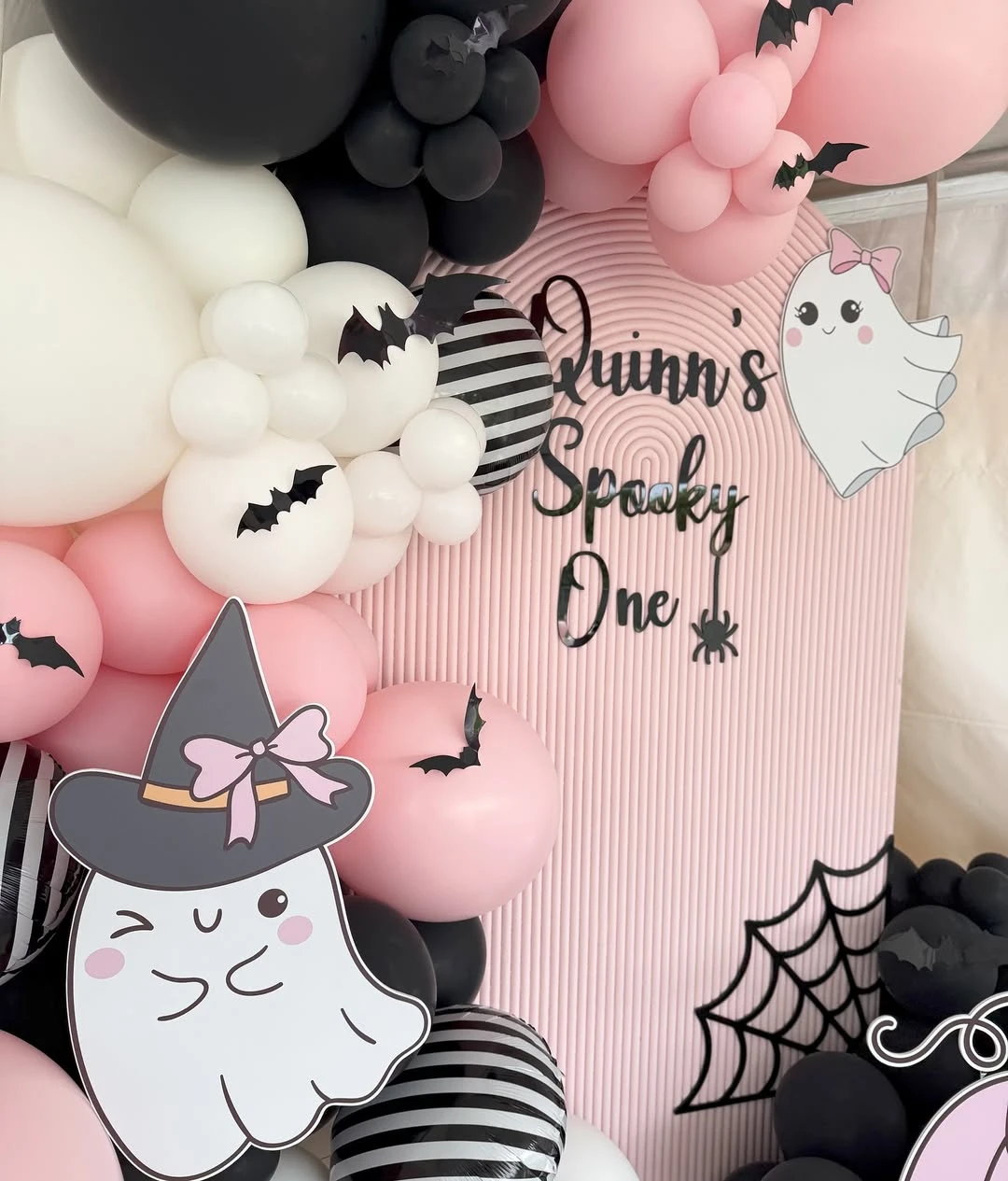 Pastel Pink Arched Backdrop spooky one first birthday