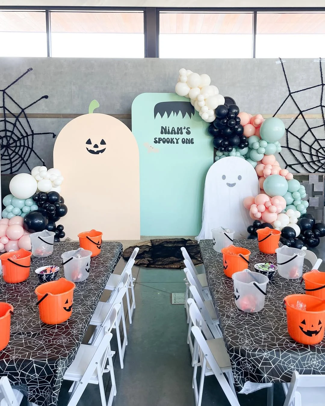Sage and Peach Character Backdrop spooky one first birthday