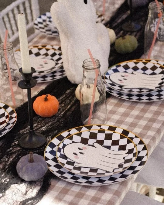 Checkered Ghost Tablescape spooky one first birthday