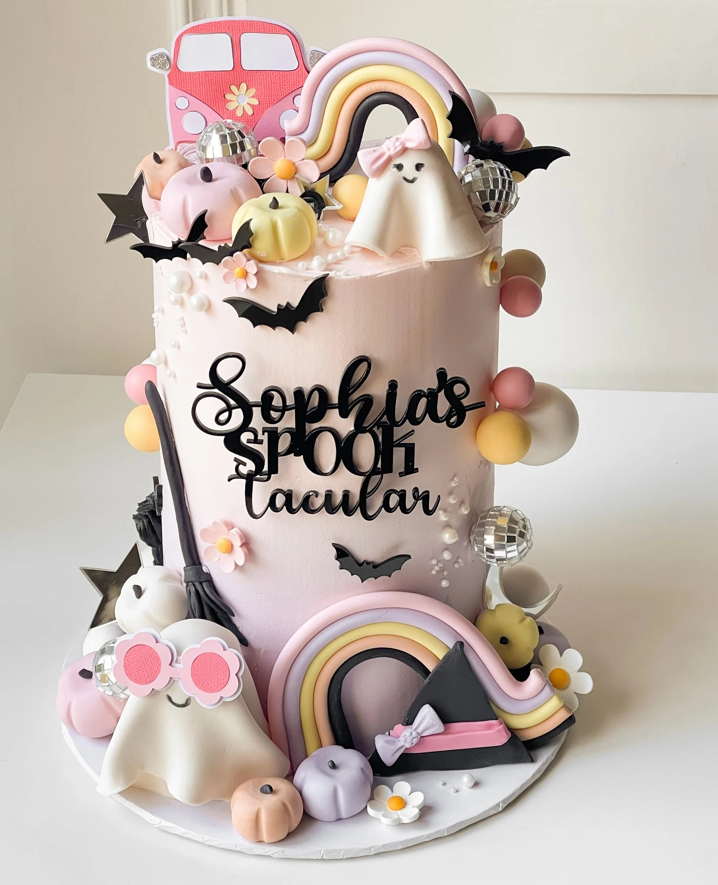 Retro Pastel Ghost Cake spooky one first birthday