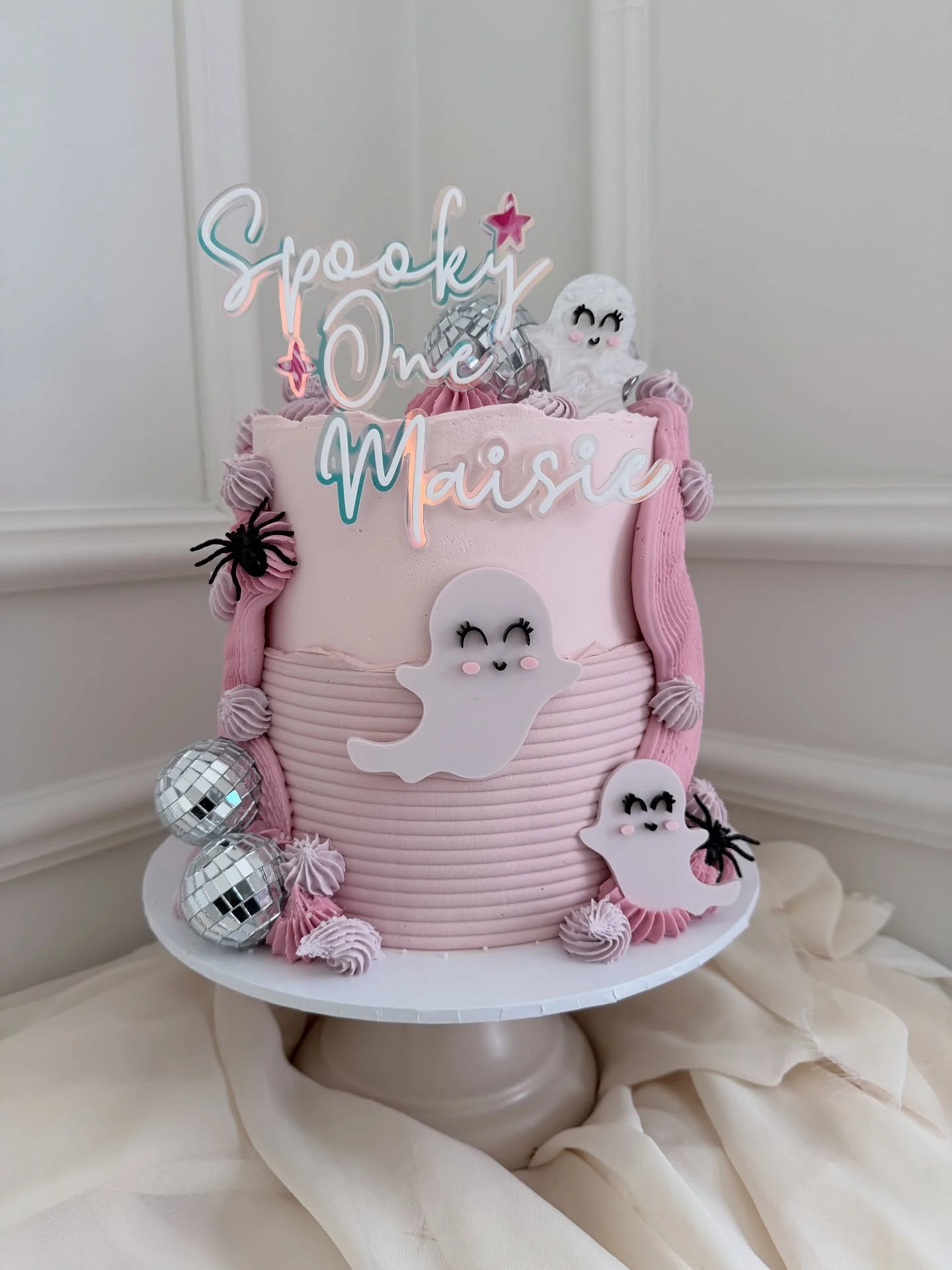 Iridescent Disco Ghost Cake spooky one first birthday