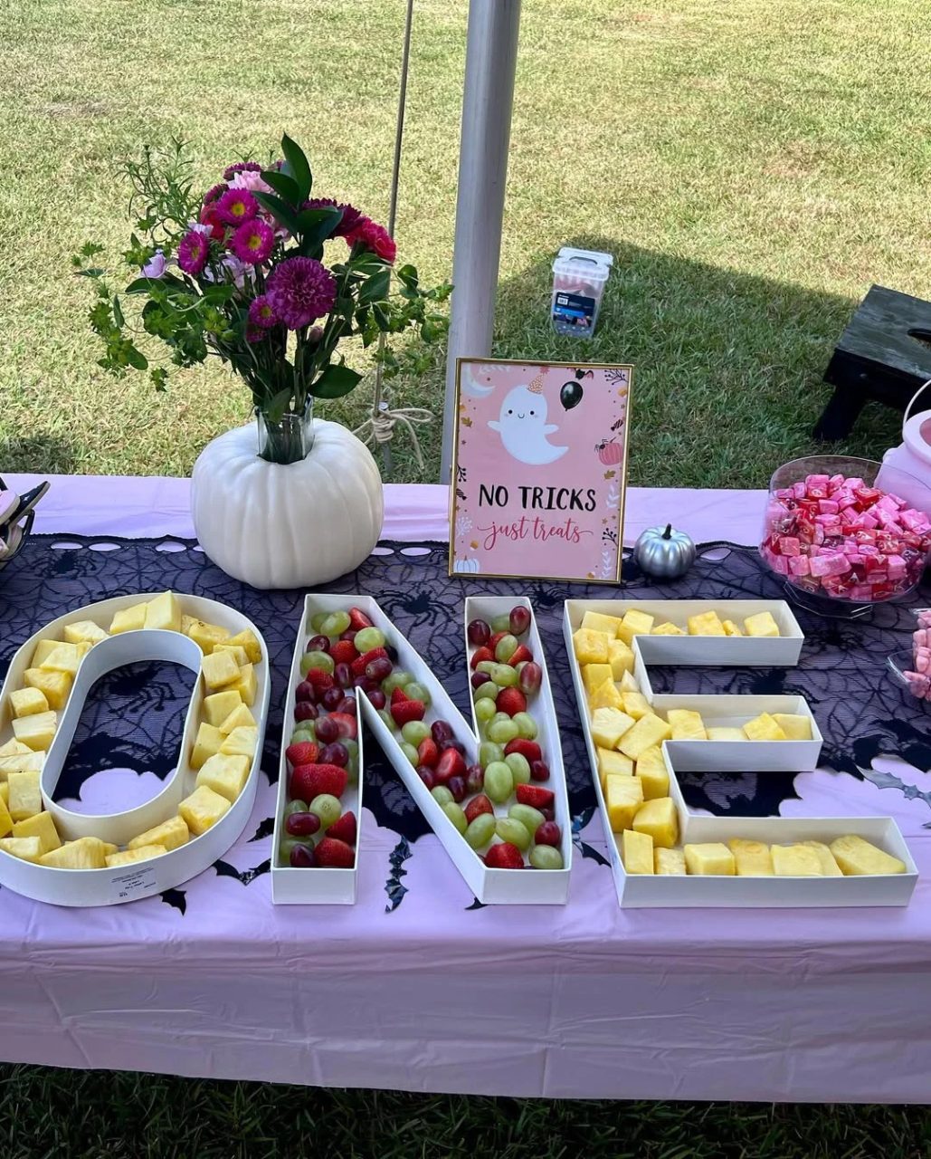 ONE Letter Fruit Trays spooky one first birthday