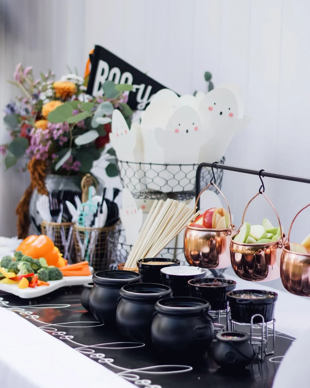 Cauldron and Pumpkin Serving Stations spooky one first birthday