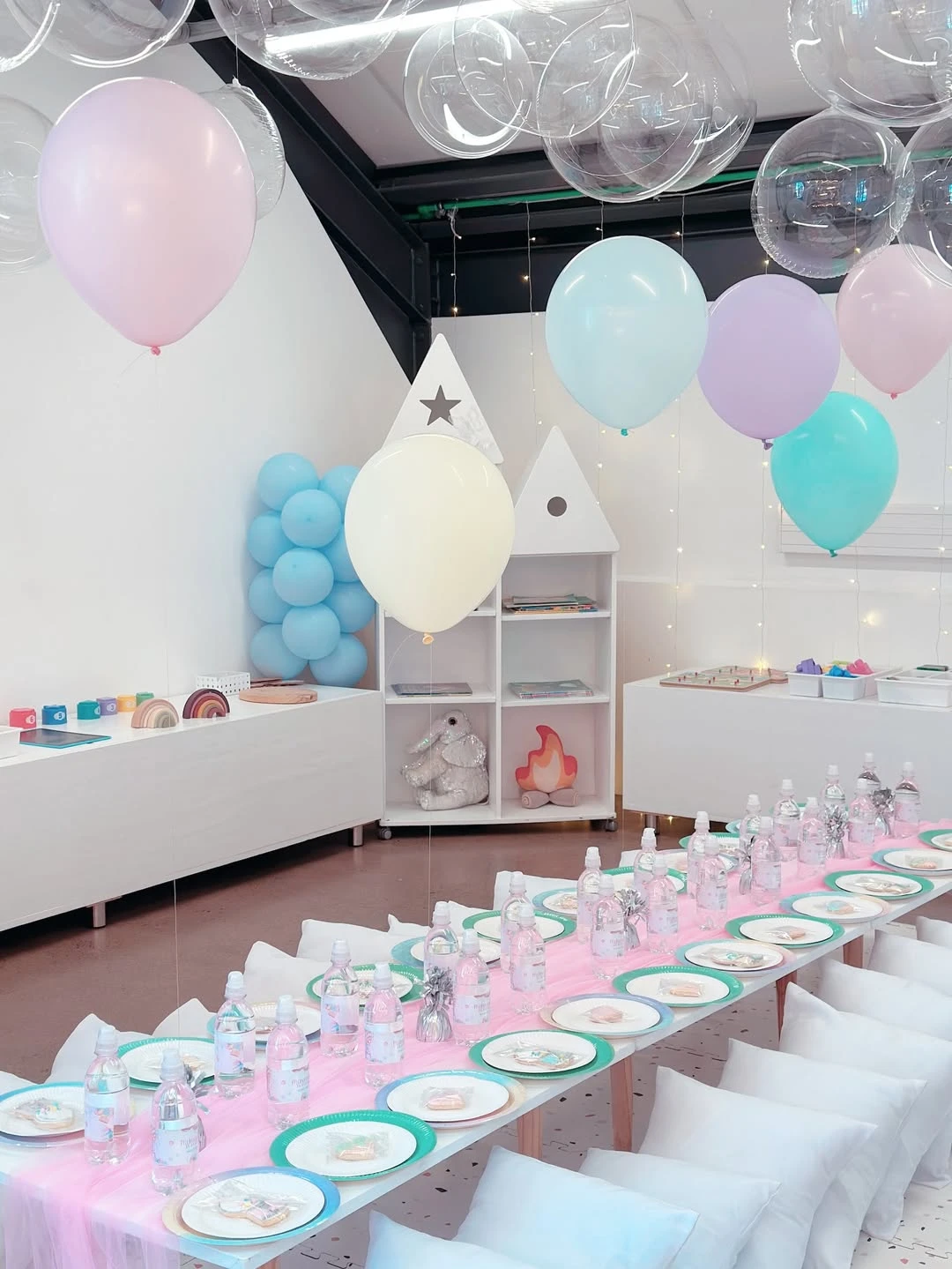 Floating Pastel Balloon Ceilings sweet one first birthday