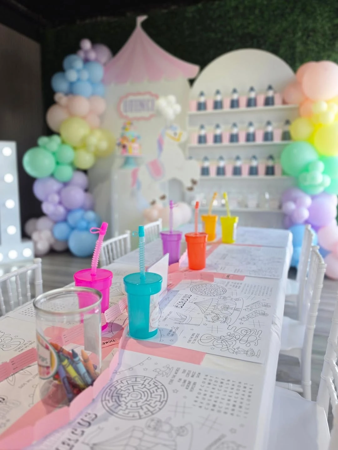 Pastel Activity Table Setup sweet one first birthday