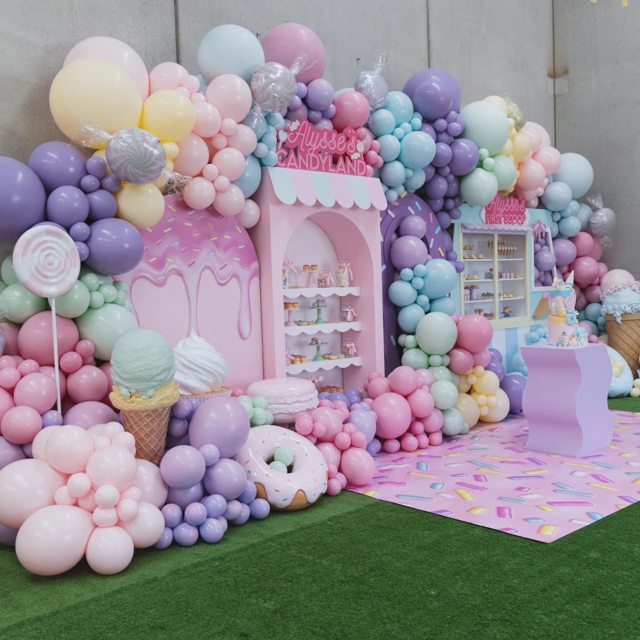 Pastel Confectionery Photo Wall sweet one first birthday