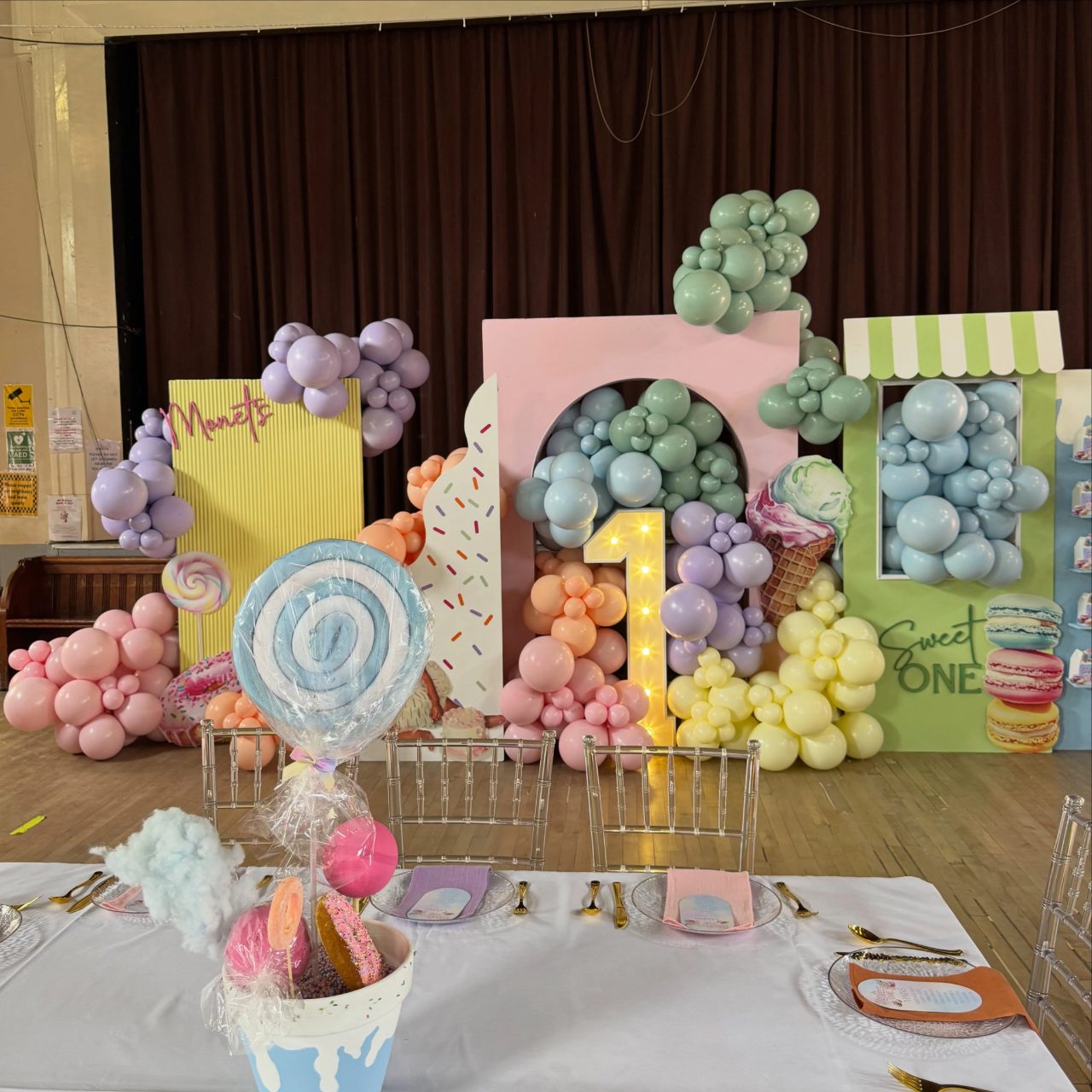 Multi-Panel Dessert Backdrop sweet one first birthday