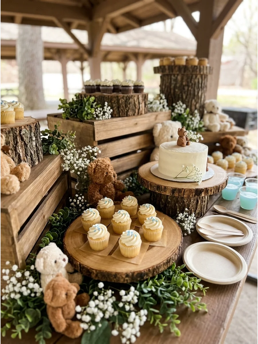Rustic Wood-Slice Dessert Table support view 1