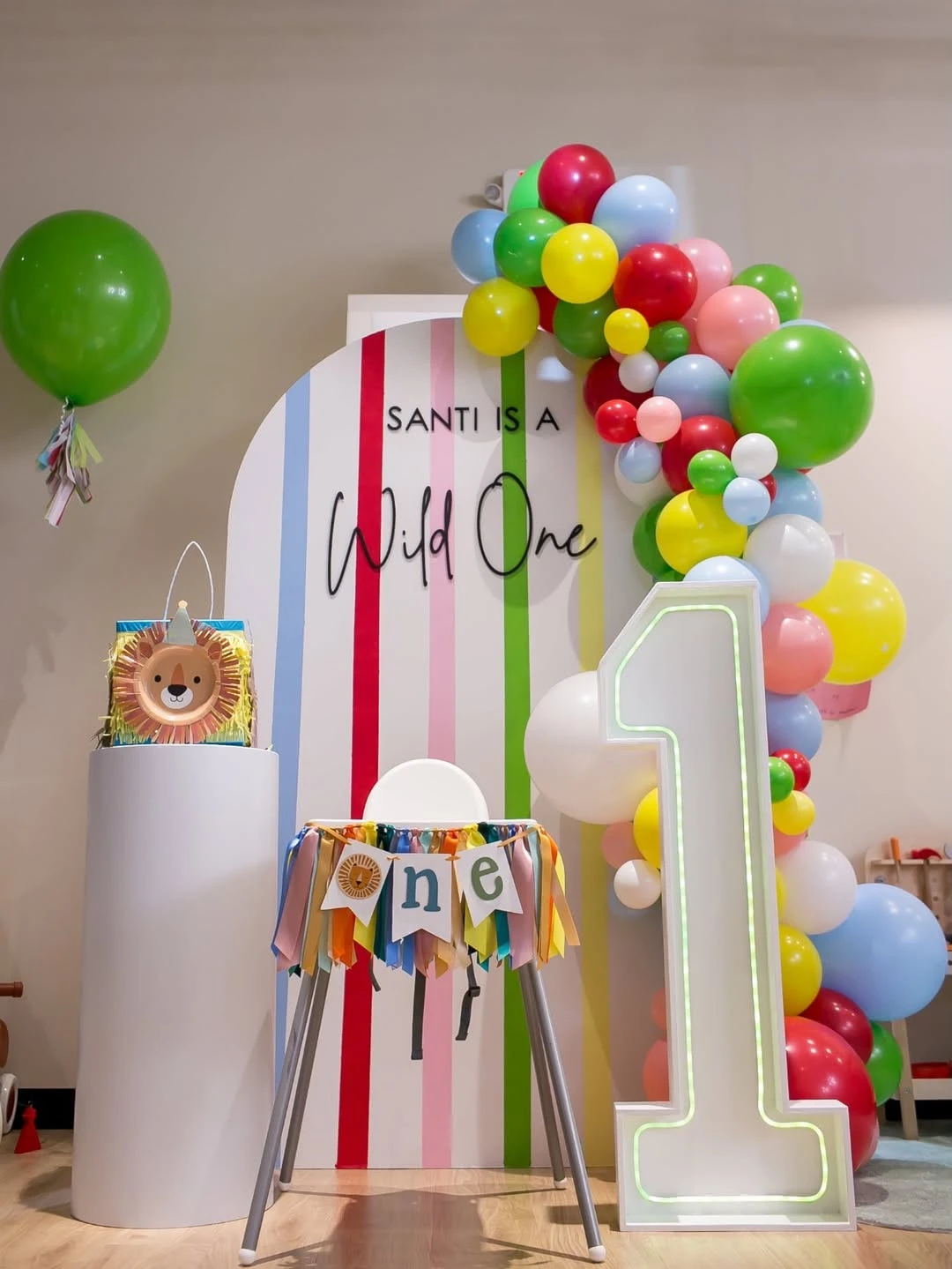 Striped Arch High Chair Focal Point wild one birthday party boys