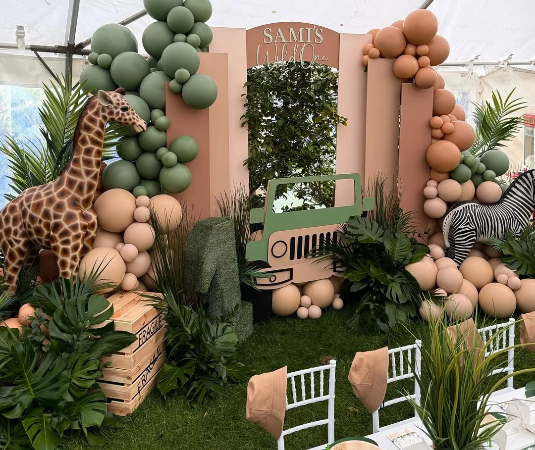 Safari Jeep Photo Backdrop wild one birthday party boys
