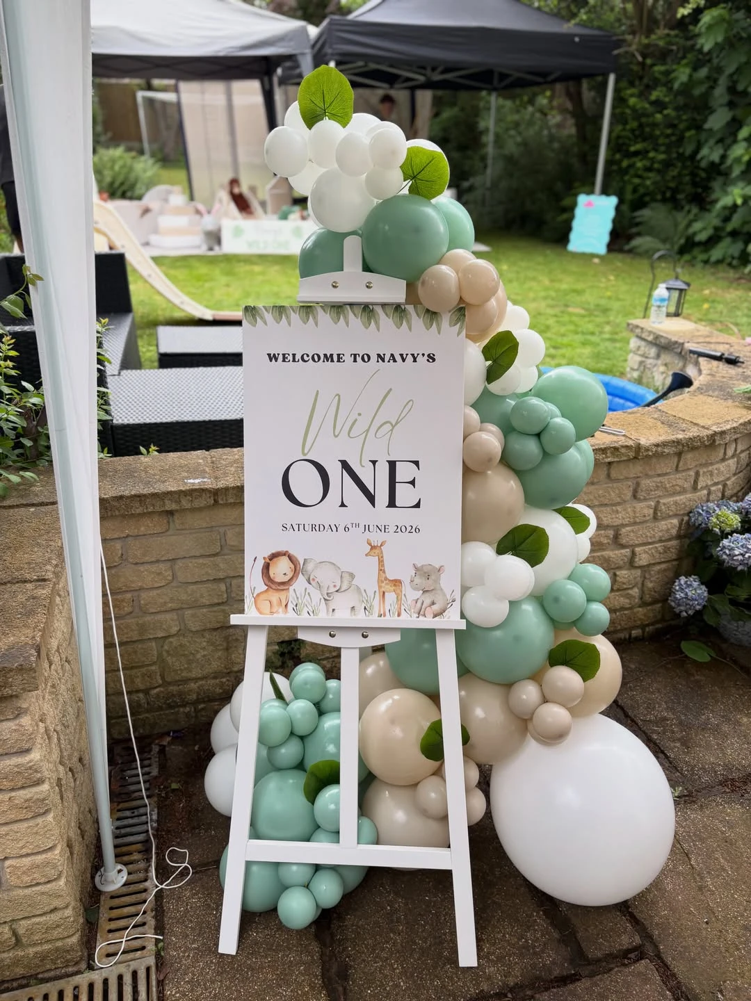 Watercolor Safari Entrance Board wild one birthday party boys