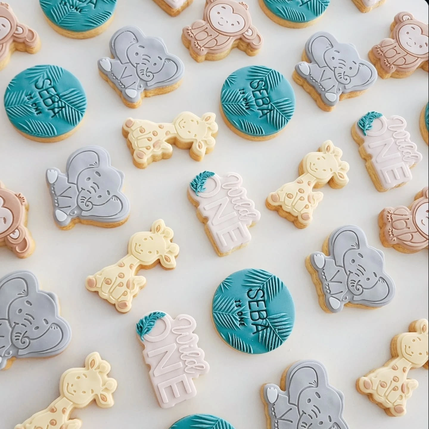 Custom Embossed Safari Cookies wild one birthday party boys